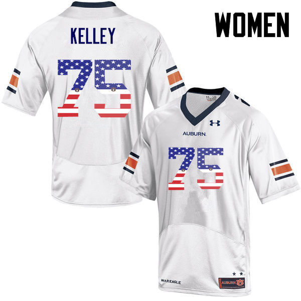 Auburn Tigers Women's Trent Kelley #75 White Under Armour Stitched College USA Flag Fashion NCAA Authentic Football Jersey OCZ0474TQ